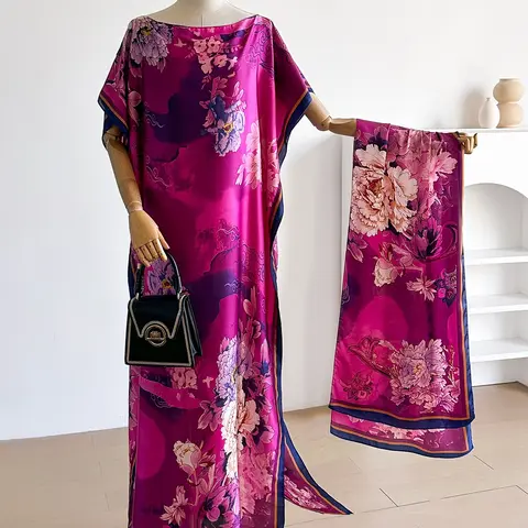 2-Piece Fashion Casual All-Over Print Shawl Set with Scarf, Elegant Fitted Matching Scarf for Women, Beach Sun Protection Silk Tie, Summer Accessory