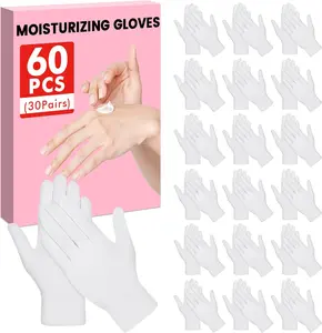 60 Pcs White Cotton Gloves for Dry Hands Sleeping, Soft Moisturizing Overnight SPA Gloves for Eczema, Men Women Stretchable Lotion Gloves for Coin Jewelry Silver Art Handling