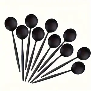 10-piece Black Stainless steel Coffee Spoons Set - Mini dessert teaspoon, elegant holiday tableware for home, kitchen, dining room, afternoon tea (5.31 inches)