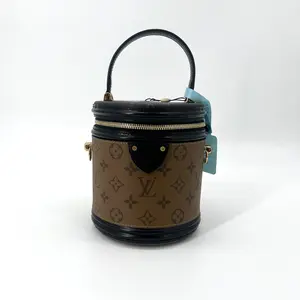 Pre-owned Louis Vuitton Reverse Monogram Crossbody Bags LV Cannes with Canvas, Leather Brown