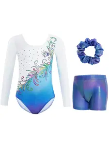 Girls Gymnastics Leotard Set, Long Sleeve Sports with Shorts, Comfortable Fashion Clothing for Ages 3-12, Kids Activewear