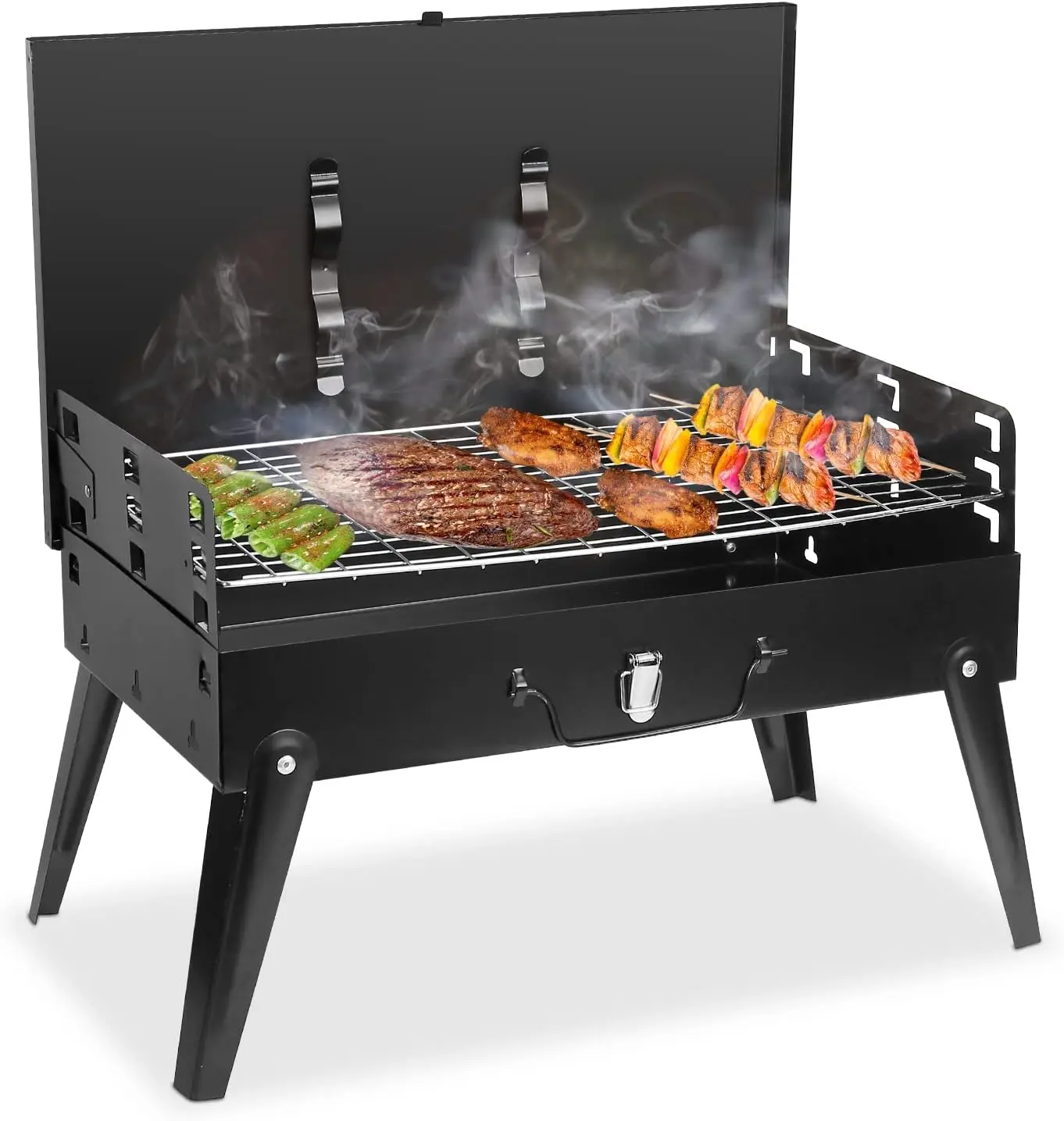 Portable Charcoal Grill, Foldable Suitcase BBQ Grill with Carry Handle and Tabletop Stand for Camping, Picnic, Patio, Backyard and Outdoor Cooking