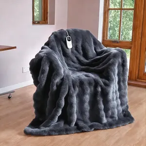 Electric Heated Blanket Throw 50''x60'',Luxury Faux   Heating Throw Blankets, Heating with 1/2/4/6/8/10 Hours,Overheat Protection, Quick Heating, Memory Function, -Ready Design
