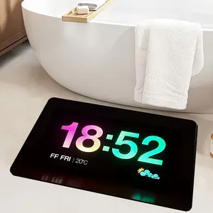 Digital Clock Pattern Flannel Door Mat | Entrance Door Carpet, Bathroom and Kitchen Floor Mat, Bedroom and Living Room Interior Decoration Water Absorbent Rug Waterproof Area Rugs