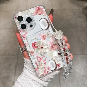 Sweet Floral Coconut Tree Pattern Phone Case, Bow Tie Strap, Valentine's Day Gift, Compatible with iPhone 17/17 Pro Max/air/11-14/15 Series