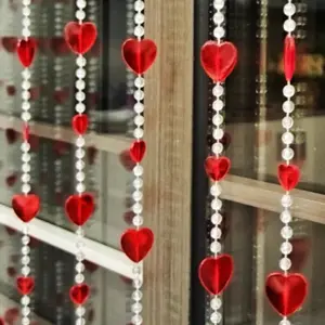 Beaded Curtain Doorways  Hanging Heart Shape Door Beads String Curtains Tassel Room Divider Screen Decor for Doorway Window Living Room Wedding (043 red Heart, 39 inch x 78.7 inch)