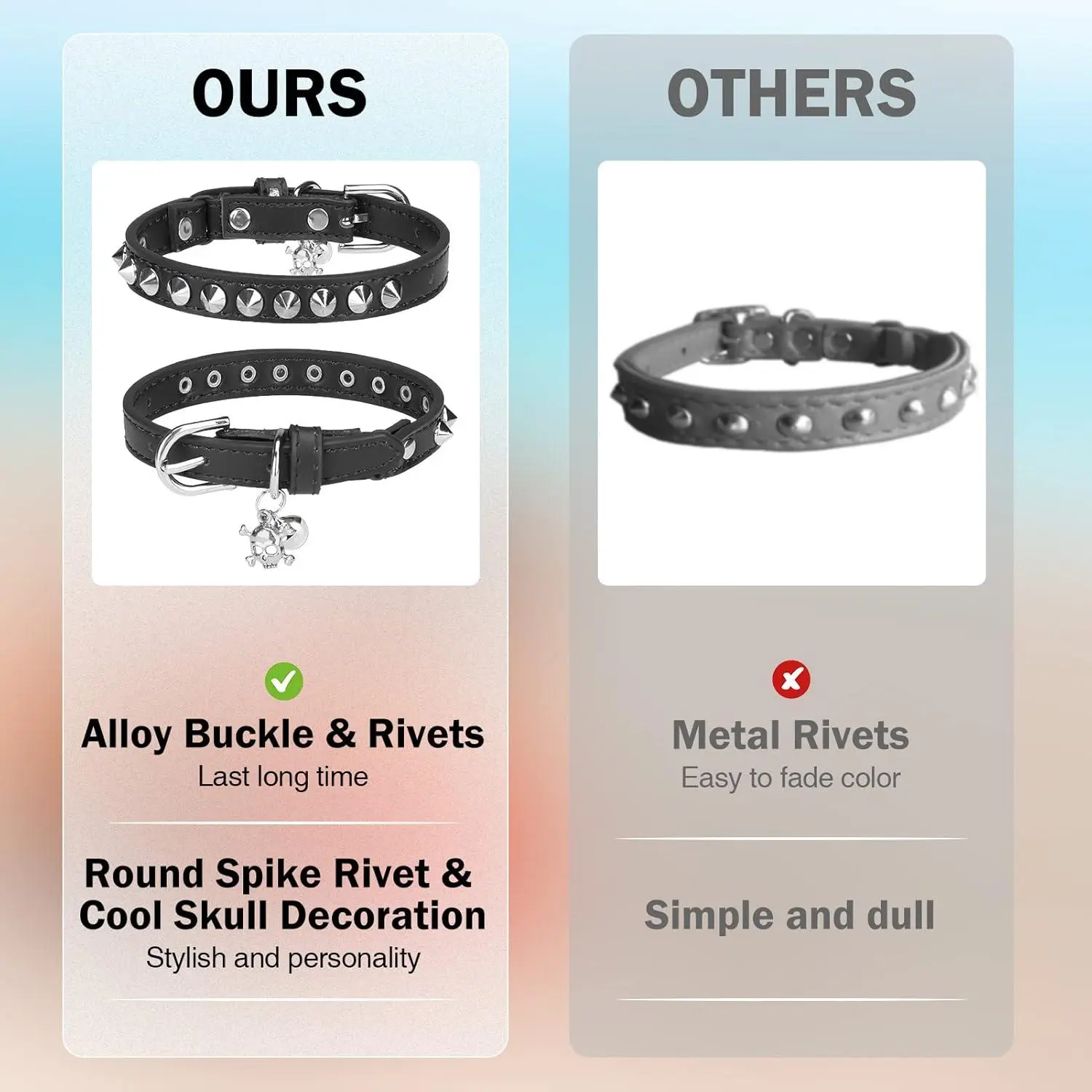 Leather Cat Collars for Boy Girl Cats with Bell and Safety Elastic Belt, Personalized Rivets Stud Adjustable Safe Buckle Collar with Skull Charm for Kitty Small Pets, Black 7"-9" Leather Cat Collars for Boy Girl Cats with Bell and Safety Elastic Belt, Personalized Rivets Stud Adjustable Safe Buckle Collar with Skull Charm for Kitty Small Pets, Black 7"-9"