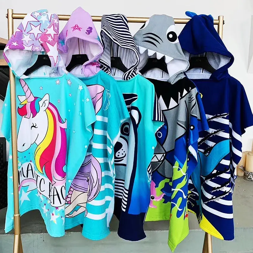 Kids Hooded Bath Beach Poncho Towels