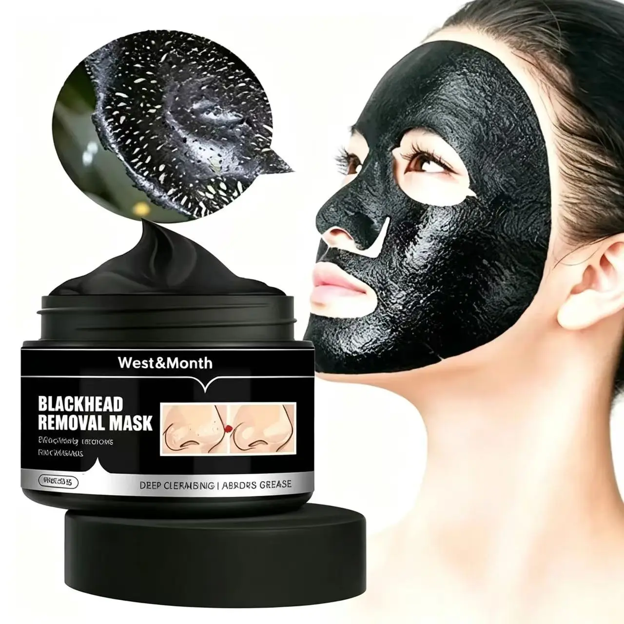 Black Tear Mask, Natural Power, Deep Cleansing, Skin Cleansing, Nose Cleansing, Hydrating and Moisturizing, Facial Treatment, Bamboo Charcoal Mask blackhead remover whitehead Oil-Control Foam sparkle rare earth peel-off face mask