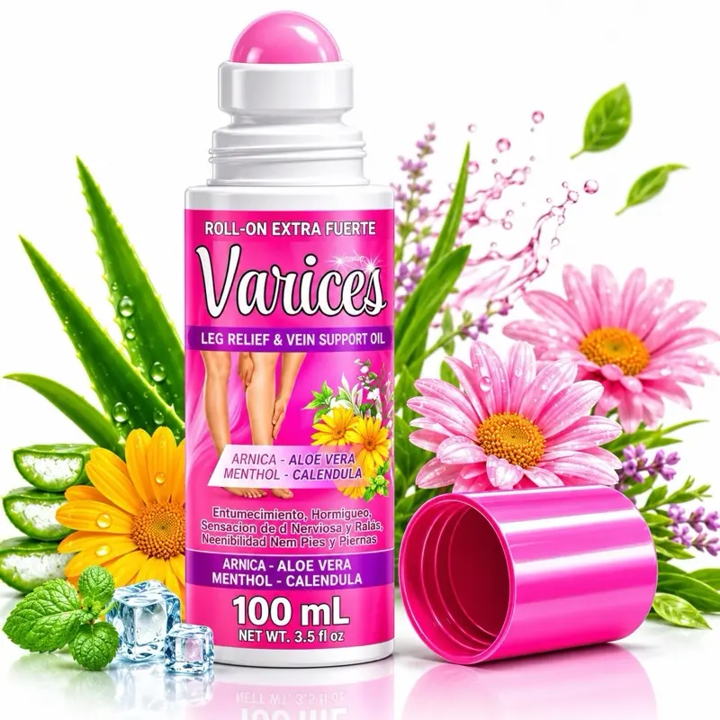100ML Roll On  Varices Gel – Natural Massage Gel Desinflamatorio de verices – Varicosa Massage Body Oil Targeted Cooling Sensation for Legs, Knees, Arms & Shoulders – Natural arnica oil with Calendula & Horse Extract