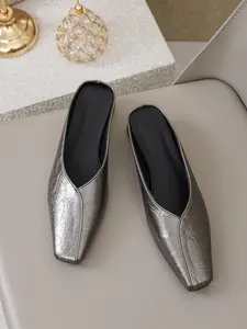 Women's Open Toe Half Slipper New Square Head Flat Sole Slip On Mules Summer Outdoor Wear Single Shoe, Medium Width, PVC Sole, PU Upper Material