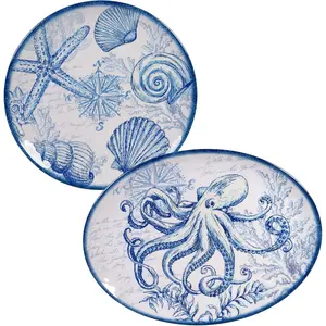 Oceanic 2 Piece Melamine Platter Set, Multi Colored, Large
