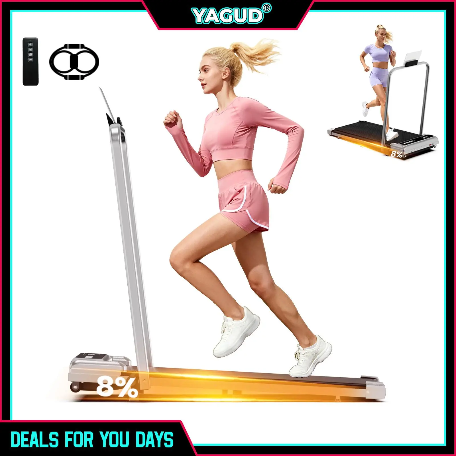 [DEALSFORYOUDAYS] Yagud Walking Pad withWheels,Remote Control, LED Display, Portable Under DeskTreadmill for Small Spaces, Home/Office Exercise EquipmentFitness Workout Calories