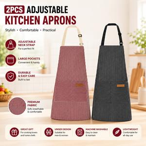 Kitchen Cooking Aprons Adjustable Bib Apron with 2 Pockets Lightweight Cotton Comfortable Household Strap for Women Men Cleaning#SummerVibes