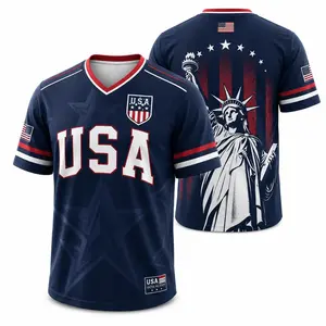 [Summer Wins] USA Soccer Jersey Men Women Navy Patriotic  Football Shirt Statue of Liberty Graphic V Neck Sports Tee Red White Blue Stars Stripes Short Sleeve Athletic Top