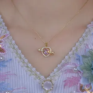 Sweet Fashion Personality Niche Design Unique Cupid's Arrow Heart Necklace, Light Luxury Versatile Heart Pendant Jewelry DZXL0912