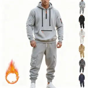 Men's Heavyweight Fleece Lined Cargo Jogger Set | Warm Winter Tracksuit Multi Pocket Workwear Style