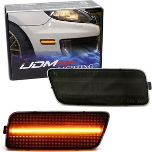 Smoked Lens Amber Full LED Bumper Side Marker Light Kit Compatible With Volkswagen: 2010-2014 MK6 GTI, Powered by 40-SMD LED, Replace OEM Front Sidemarker Lamps