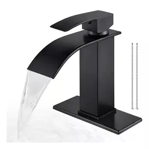 Bathroom Faucet Matte Black Modern Waterfall Bathroom Sink Faucet with Single Handle Suitable for 1 or 3 Holes,Supply Deck Plate and Hose