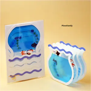 C03-3D Fish Tank Greeting Card with Playful Swirling Fish - Handcrafted Aquatic Delight