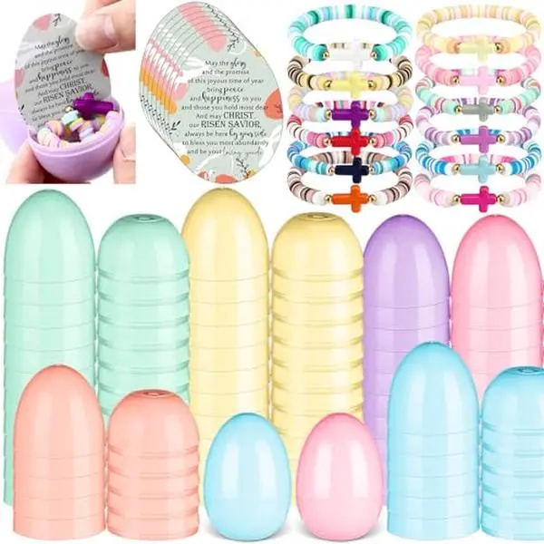 Easter Eggs Fillers Christian Empty Eggs with Religious Bracelets Resurrection Christian Easter Party Favors for Basket Easters Basket Stuffers Hunt Games