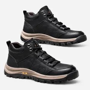 Men's Mid-Top PU Casual Hiking Shoes, Lace-Up Leather Outdoor Footwear with Male-Focused Midsole Design
