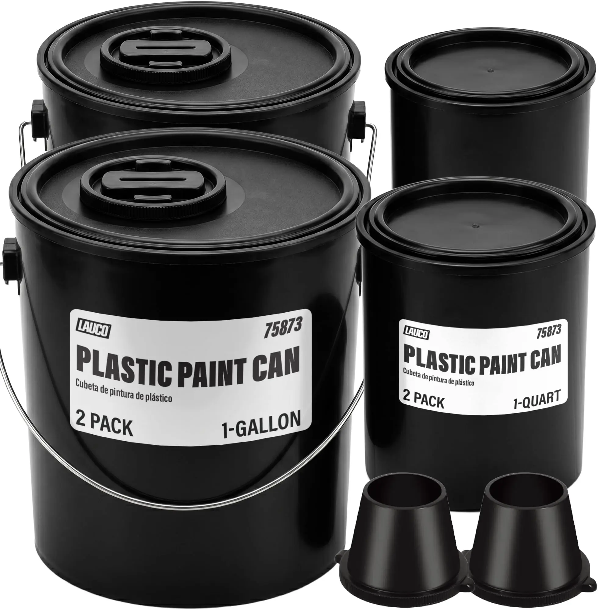 Plastic Paint Can Bucket Set - 2Gal, 2Qt Sizes with Lid & Easy Carrying Handle, Triple-Lock Airtight Seal for Painting, Garage, DIY Projects, Workshop - Minimizes Skimming, Rust, Odor & Chemical Resistant
