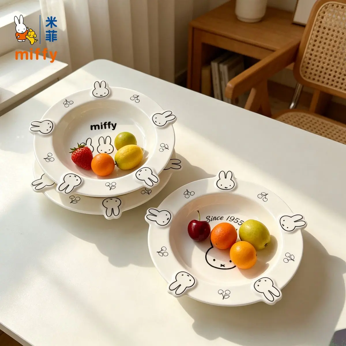 Kawaii Miffy Kawaii Design Ceramic Multi-Use Plate, Home Tableware for Yogurt Salad and Fruit Serving, Ideal Girls' Gift, Dinner Plate
