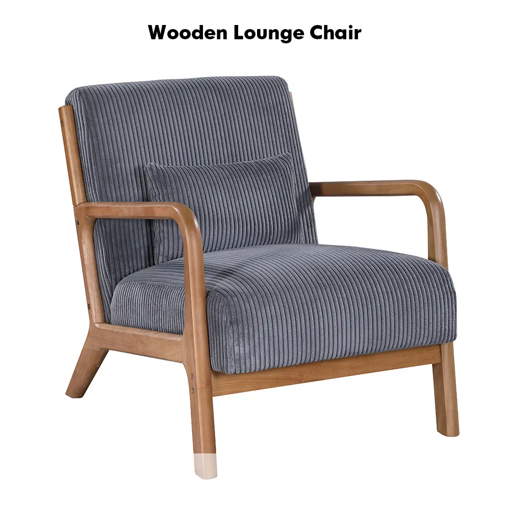 XXY1-B343 Wooden Lounge Chair - Solid Wood Frame Corduroy