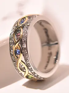 Vintage Multicolor Zircon Hollow Out 18k Gold Plated Ring, Elegant Geometric Design, Perfect Gift for Birthdays and Anniversaries, Unique