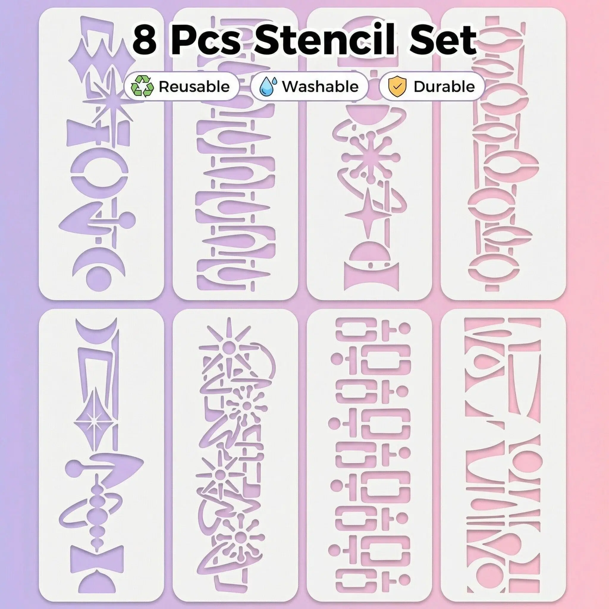 Set of 8 Vintage Abstract Texture Painting Templates, Reusable Plastic Templates for Walls Furniture Fabric Paper DIY Art, Diy Painting Supplies