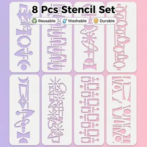 Set of 8 Vintage Abstract Texture Painting Templates, Reusable Plastic Templates for Walls Furniture Fabric Paper DIY Art