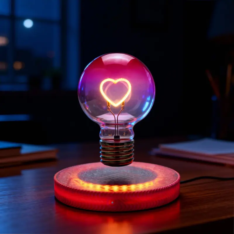 Magnetic Levitating Heart Filament LED Light Bulb - Gradient Red Floating Decorative Atmosphere Lamp, 360° Auto-Rotate Glowing Base, Dynamic LED Mood Lighting, Unique Couple Gift for Bedroom Desk Decor, Led Decoration Lamp