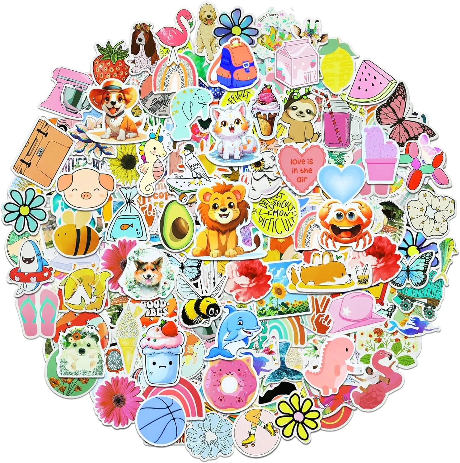 100PCS Cute Stickers for Kindle, Laptops, Books, Reader, Coloring Books, Journals, iPad, Ebook, Waterbottles