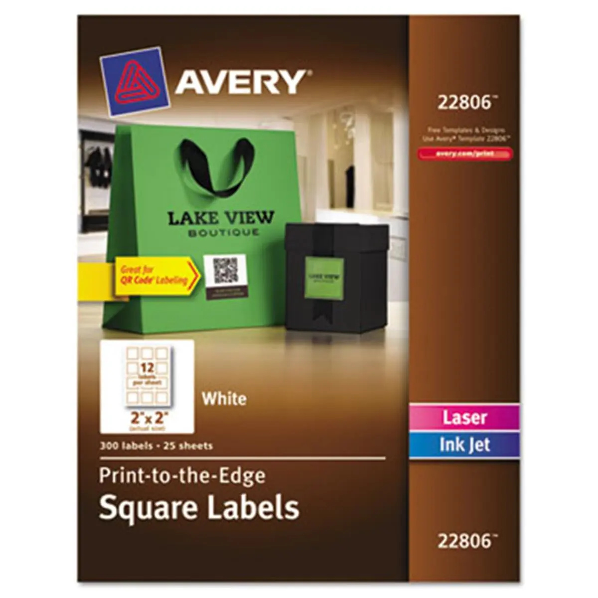 Avery Print-To-The-Edge Easy Peel-and-Stick Labels - TrueBlock 2x2 in White Laser/Inkjet Stick-On Labels (22806), 300-Pack with Fast Peeling, High Scanning Accuracy for Product Promotion, 2 X 2 Inches, Higher Rate Of Scanning Accuracy