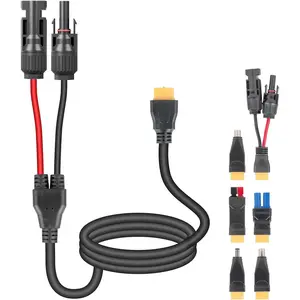 6-in-1 Solar Panel Connector  Kit, 14AWG Heavy-Duty Weatherproof Extension, Multi Output DC5521/7909/8020/XT60, for Portable Power Station, RV, Camping, Generator(5FT)