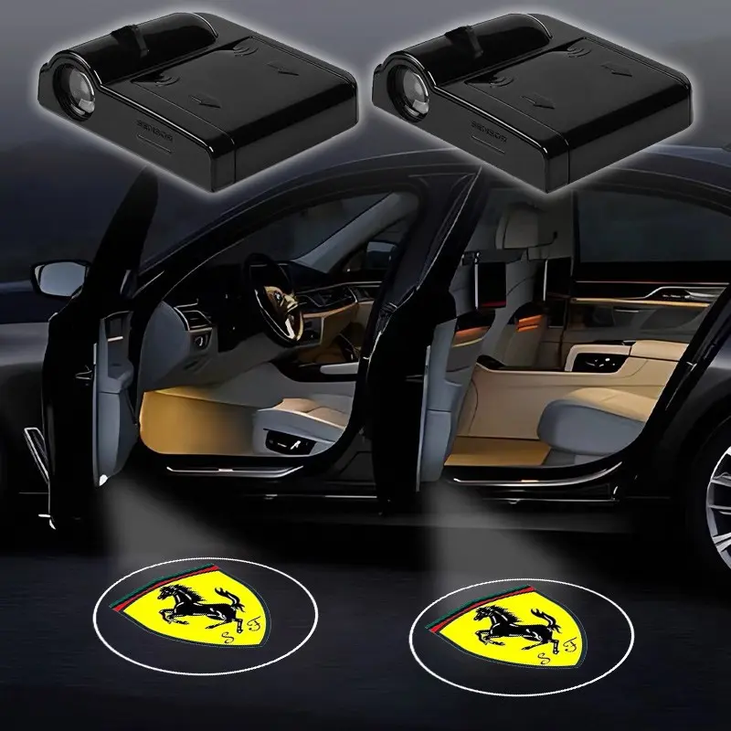 2PC Led Car Door Welcome Light Logo Shadow Projector Laser Lamp For Ferrari 488 Roma F8 SF90 812 360 F4 575M LaFerrari Amalfi Auto Accessories