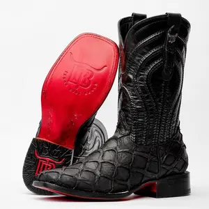 Matte Black Jumbo Leather Boots - Square Toe