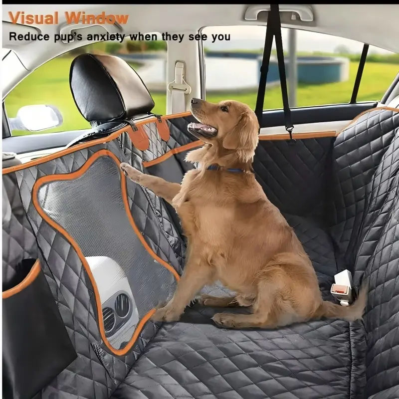 Dog Car Seat Cover Hammock, Waterproof 600D Oxford Back Seat Protector for Dogs with Full Side Protection, Non-Slip Scratch-Proof Pet Car Hammock with Storage Pocket, Foldable Dog Car Bed for Cars SUVs Trucks, Supports up to 400 lbs