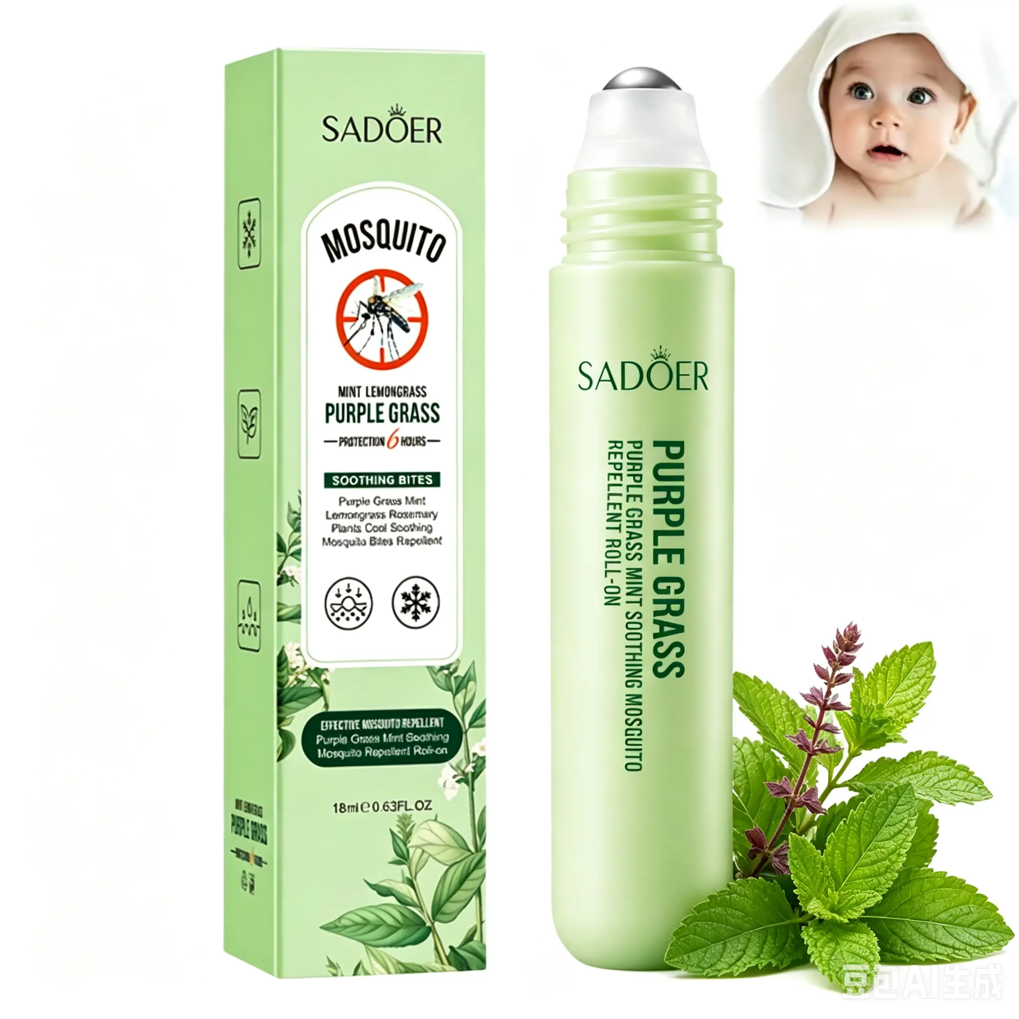 Purple Grass Mint Soothes Mosquito Repellent Rollers, Effectively Repelling Mosquitoes In Summer, Relieving Skin Itching And Scratching, Bidding Farewell To Itching, Redness, Swelling, And Preventing Mosquito Bites