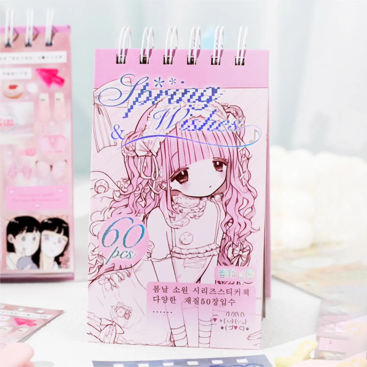 60-Piece Korean Sweet Anime Sticker Packs, Comic Girl Theme, Coated Paper & PET Waterproof Labels, DIY Craft Kit for Notebook & Photo Album Decoration
