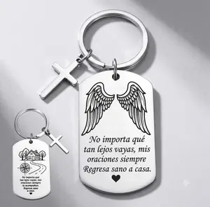 Llavero de Metal de Doble Cara con Eslogan, Llavero de Acero Inoxidable con Dije de Cruz, Regalo de San Valentín y Cumpleaños, Accesorio de Moda para Llaves de Auto para Hombres y Mujeres
