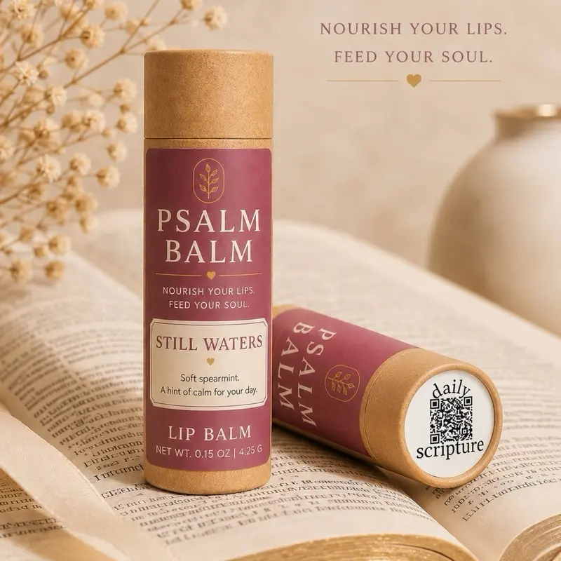 Psalm Balm Still Waters Luxury Hydrating Lip Balm, Soft Spearmint Flavor, Daily Scripture QR Code, Premium Beauty & Personal Care Lip Treatment