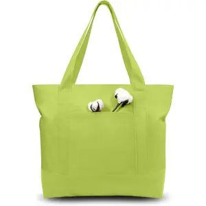 6-Pack Canvas Tote Bags with an External Pocket, Reusable Grocery Shopping Bags, Top Zipper Closure, Daily Essentials (Light Green)