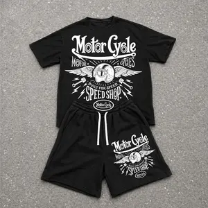 Men’s Summer 2 Piece Set, Hiphop Street Style Personality Letter Print Short Sleeve T Shirt and Drawstring Shorts Matching Outfit, Lightweight Breathable Casual Set for Travel, Streetwear, Beach, Vacation, and Daily Wear