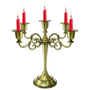 Vintage Bronze ​​​ 5-Arm Gothic Candlestick|Vintage Metal Candle Holder for Wedding,Church,Halloween,Christmas,Hotel & Restaurant Table Decoration
