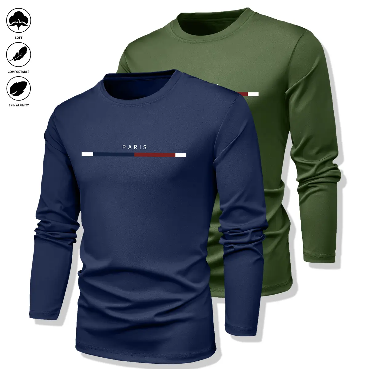 Men's 2-Pack Fitted Long-Sleeve Polyester Performance Tops - Parisian Colorblock Quick-Dry Athletic Clothes for Gym, Running, Casual Fashion, Active Tops, Athletic Style Activewear, Casual Athletic Apparel