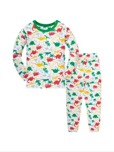 Boys' Long Sleeve Pants Set, Cute Cartoon Dinosaur Print, Comfortable Home Wear for Ages 1-8, Spring & Fall