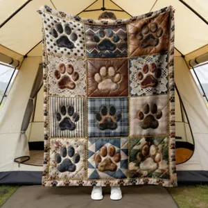 Vintage Multistyle Dog Paw 2D Digital Print Fleece Blanket Throw, Soft Comfortable Large Size, Decor for Home and Car