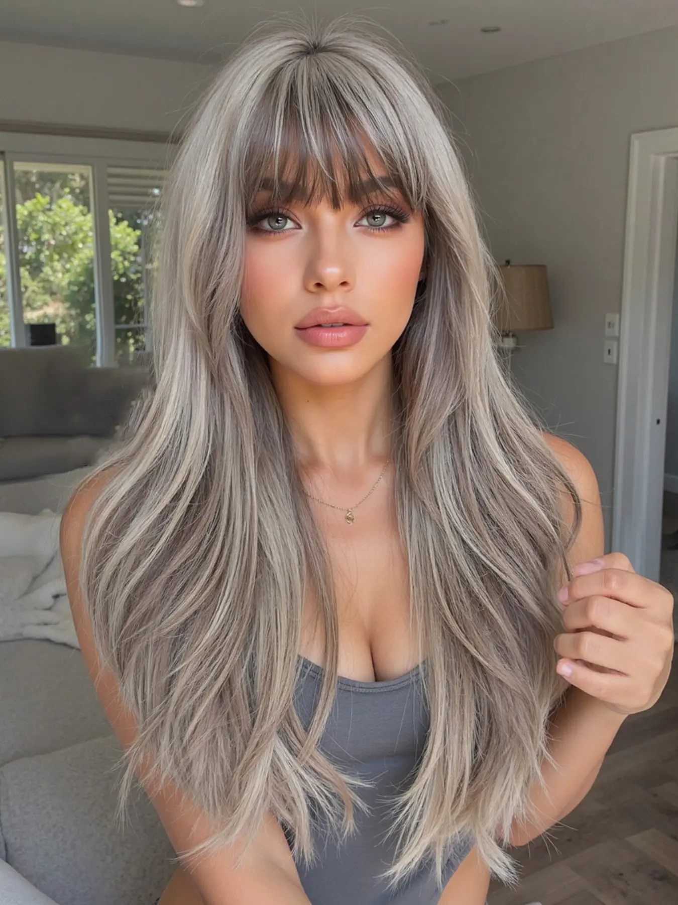 Women's Layered Big Wave Long Curly Wig, Flip Curl with Bangs, 24 Inch Synthetic Hair, Lightweight Breathable, Easy Care, Machine Made Wigs, Loose Wave Wigs, Synthetic Material Wigs, Hairstyle Wigs, Premium Synthetic Wigs